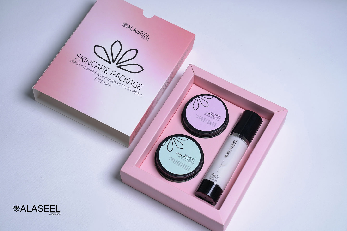 Package Skin Care Triple"بكج البشرة الثلاثي " فيس ميلك + نوعين زبدة جسم