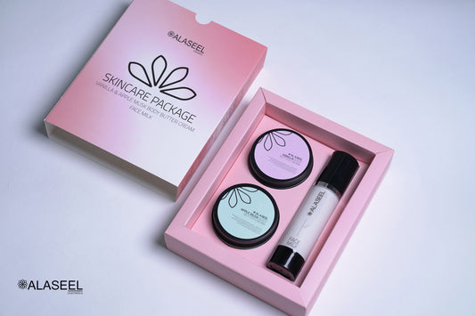 Package Skin Care Triple"بكج البشرة الثلاثي " فيس ميلك + نوعين زبدة جسم
